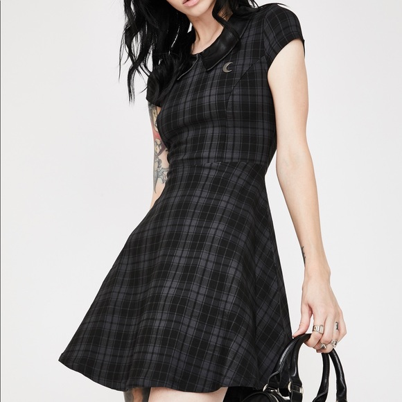 Killstar Dresses & Skirts - Killstar Goth Tartan Darklands Doll Dress Grey Plaid